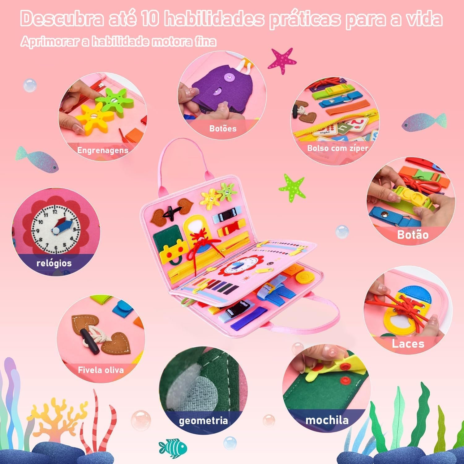 Placa de Montessori Sensorial para Crianças Maleta Educativa Brinquedo (Rosa) - Imagem 5