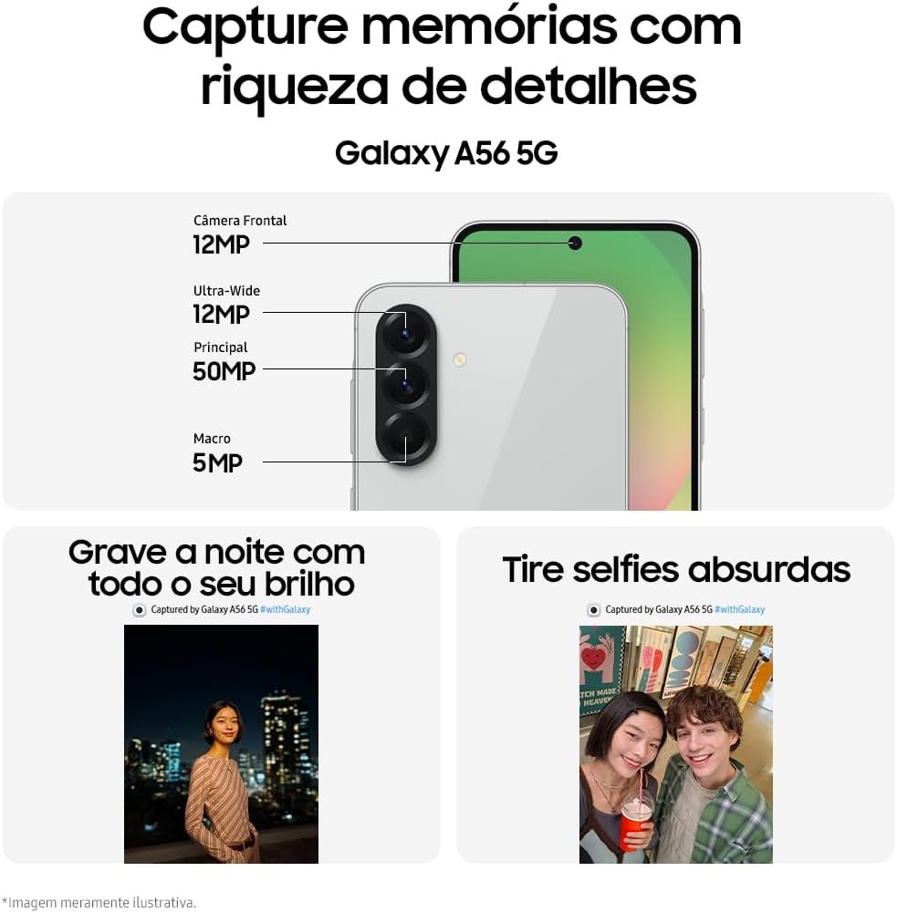 Smartphone Samsung Galaxy A56 5G 256GB, 8GB RAM, Câmera 50MP, IP67, Super AMOLED 6.7", Recursos AI, Preto - Imagem 3