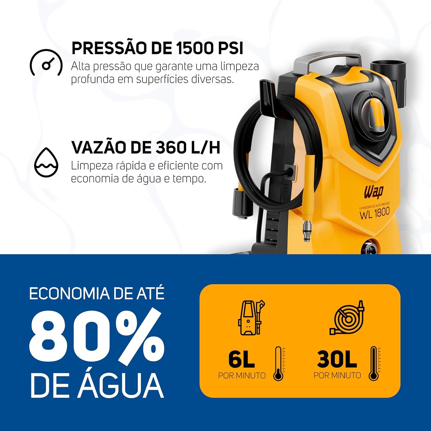WAP Lavadora de Alta Pressão WL 1800 360L/h Portátil, com Jato em Leque e Concentrado 1500psi 1400W 220V - Imagem 3