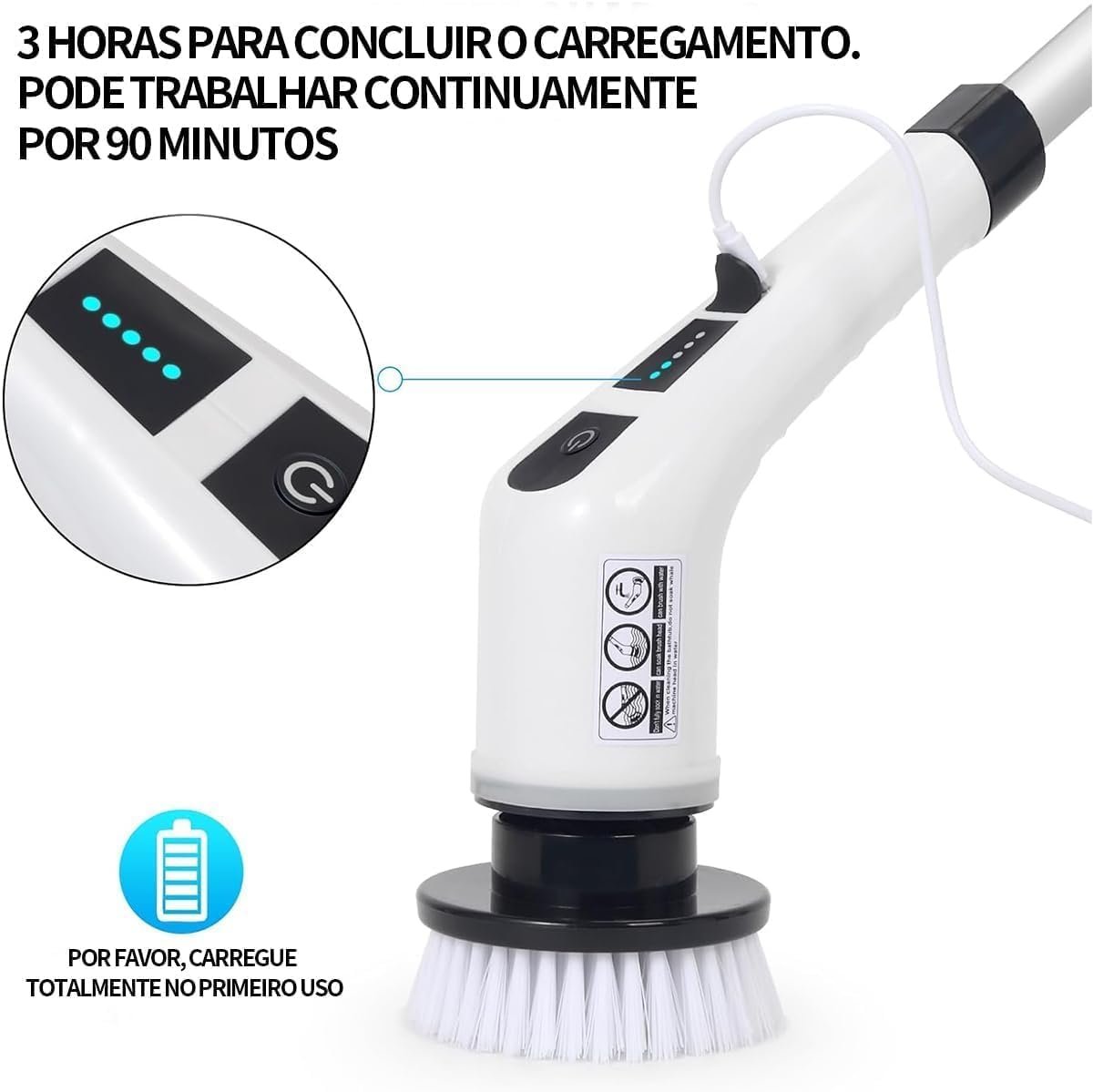 Esfregão Elétrico Giratório 9 em 1 com Cabo Ajustável e 9 Cabeças Intercambiáveis – Escova Multifuncional para Limpeza de Banheiros, Pisos e Azulejos, Prática e Poderosa! - Imagem 8