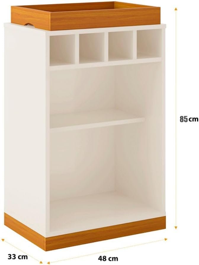 VIA NOSSA - Aparador Bar Retrô Bandeja de Mdf Adega 4 Garrafas Astúrias Cor:offwhite/cedro - Imagem 2