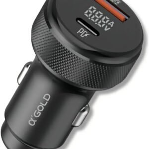 Carregador Veicular Turbo A’GOLD 60W 9.1A – Carregamento Rápido PD QC 3.0 com Display LED, USB + Tipo-C, Carregador Celular