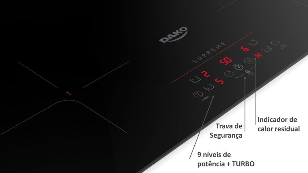 Cooktop de Indução 4 Bocas Preto com Trava de Segurança Dako Supreme 220v - Imagem 6