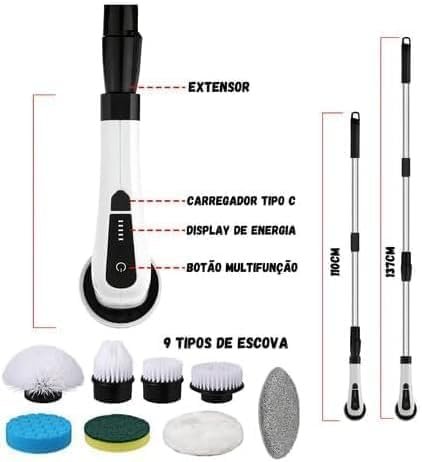 Esfregão Elétrico Premium 9 em 1 Sem Fio – Mop Giratório 360° Recarregável para Limpeza Pesada em Janelas, Banheiro e Cozinha - Imagem 6