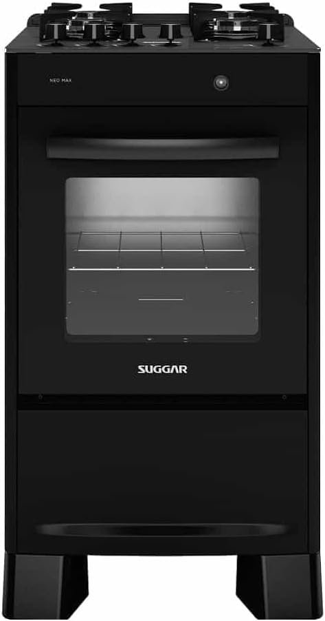 SUGGAR FOGÃO NEO MAX PRETO MESA DE VIDRO 4 BOCAS ACENDIMENTO AUTOMÁTICO FGV403PT