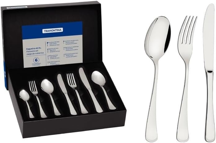 Faqueiro Tramontina Mônaco em Aço Inox com Facas de Mesa Forjadas Acabamento Brilho 42 Peças