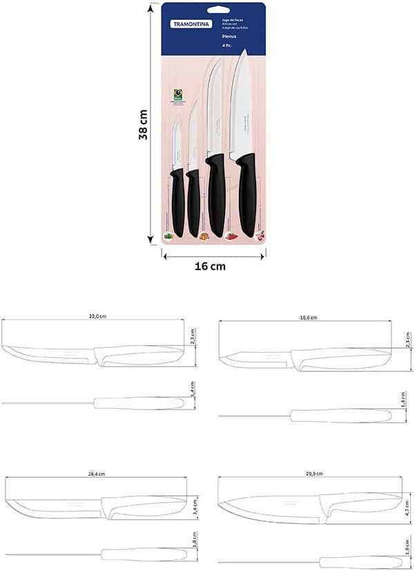 Tramontina JOGO FACAS INOX 4PC PLENUS PRE, Preto - Imagem 5