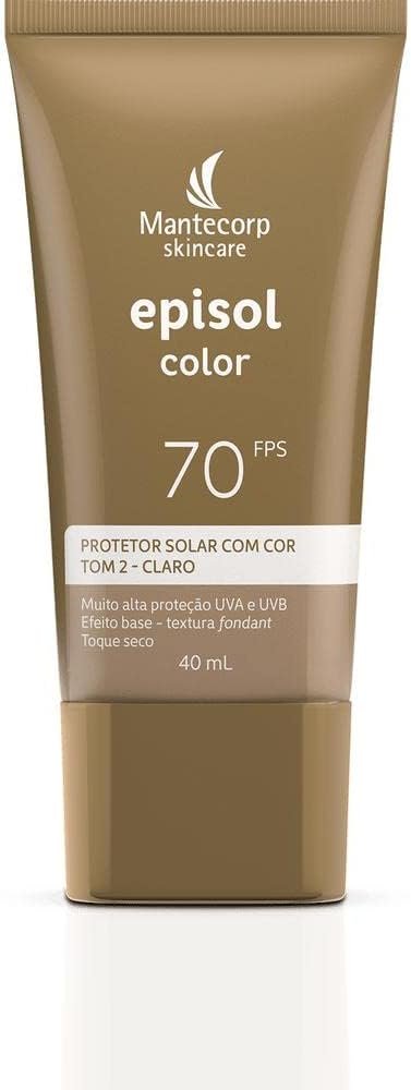 MANTECORP - Protetor Solar Facial Episol Color FPS 70 - Efeito Base, Alta Proteção UVA e UVB, Toque Seco, Rápida Absorção - Tom 2 Claro - 40ml