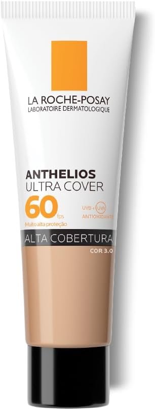 La Roche-Posay, Ultra Cover, Protetor Solar com Cor e Performance de Maquiagem, 12h de cobertura de base em uma única camada, Textura Fluida, Oil free, Toque Seco, FPS60, 30g