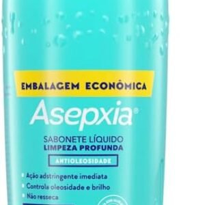 Asepxia Sabonete Facial Líquido para Pele Oleosa, Limpa Profundamente e Controla Oleosidade, Não Resseca, Dermatologicamente Testado, Combate Brilho Excessivo na Face, 300 ml, 1-Pack