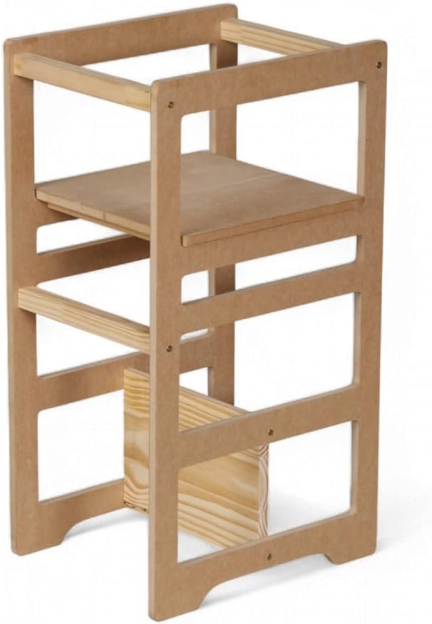 Torre De Aprendizagem Montessori Regula Altura Criança Madeira MDF Cadeirão