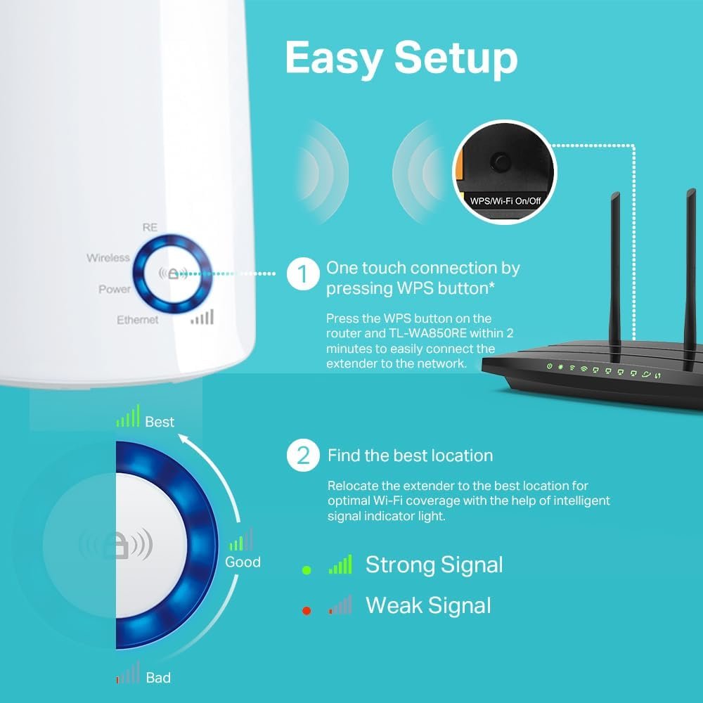Repetidor de sinal Wi-Fi TP-Link TL-WA850RE Wireless N 300Mbps, compacto, expansor de sinal, adaptador de wireless, App Tether, Controle de Leds, Branco - Imagem 4