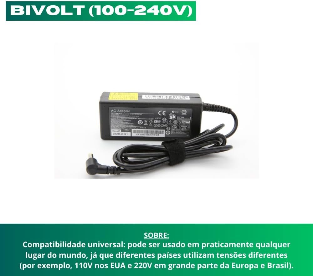 Fonte Carregador Para Notebook Gamer Acer 135w de Potência 19V 7.1A Pino 5.5x1.7mm Compatível com Aspire Nitro 5 Predator Helios 300, referência PA-1131-16, com cabo de força, bivolt - Imagem 5