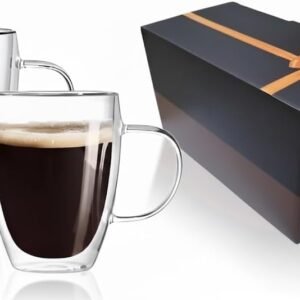 Kit Com 2 Canecas De Vidro Borossilicato Parede Dupla 360ml