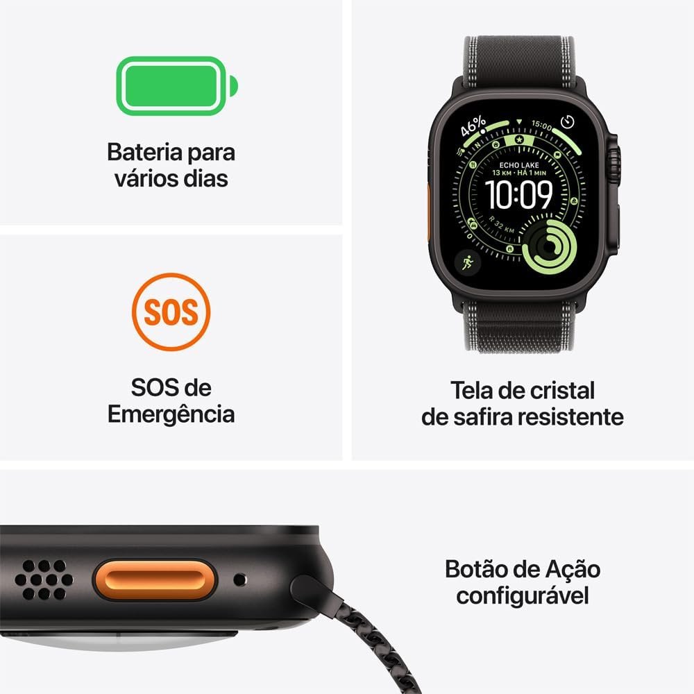 Apple Watch Ultra 3 GPS + Cellular, Caixa em titânio preto de 49 mm com Loop Alpine preta ‑ M - Imagem 2