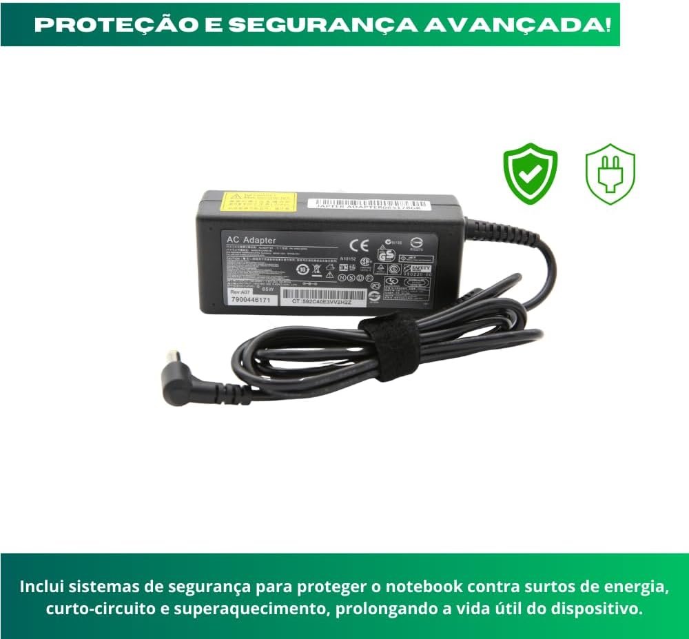 Fonte Carregador Para Notebook Gamer Acer 135w de Potência 19V 7.1A Pino 5.5x1.7mm Compatível com Aspire Nitro 5 Predator Helios 300, referência PA-1131-16, com cabo de força, bivolt - Imagem 6