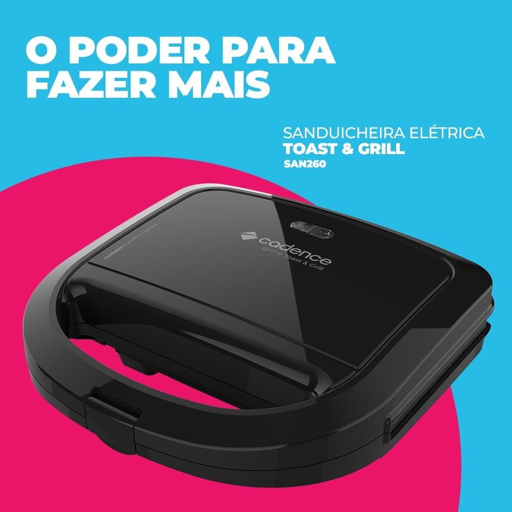 Sanduicheira Elétrica Cadence Toast & Grill, Preta, 750W, 110V, SAN260 - Imagem 4