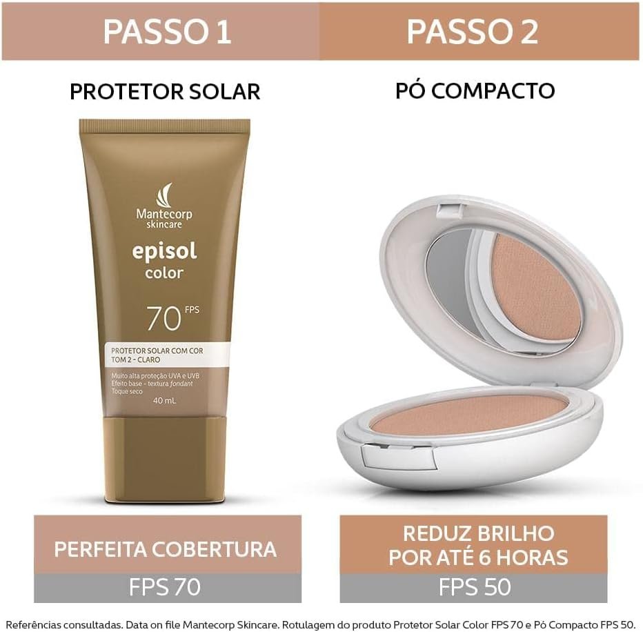 MANTECORP - Protetor Solar Facial Episol Color FPS 70 - Efeito Base, Alta Proteção UVA e UVB, Toque Seco, Rápida Absorção - Tom 2 Claro - 40ml - Imagem 6