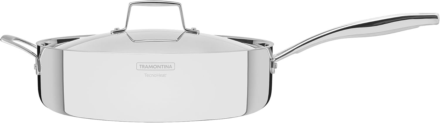 Frigideira Tramontina Grano em Aço Inox com Corpo Triplo com Tampa e Cabo 30 cm 5,6 L