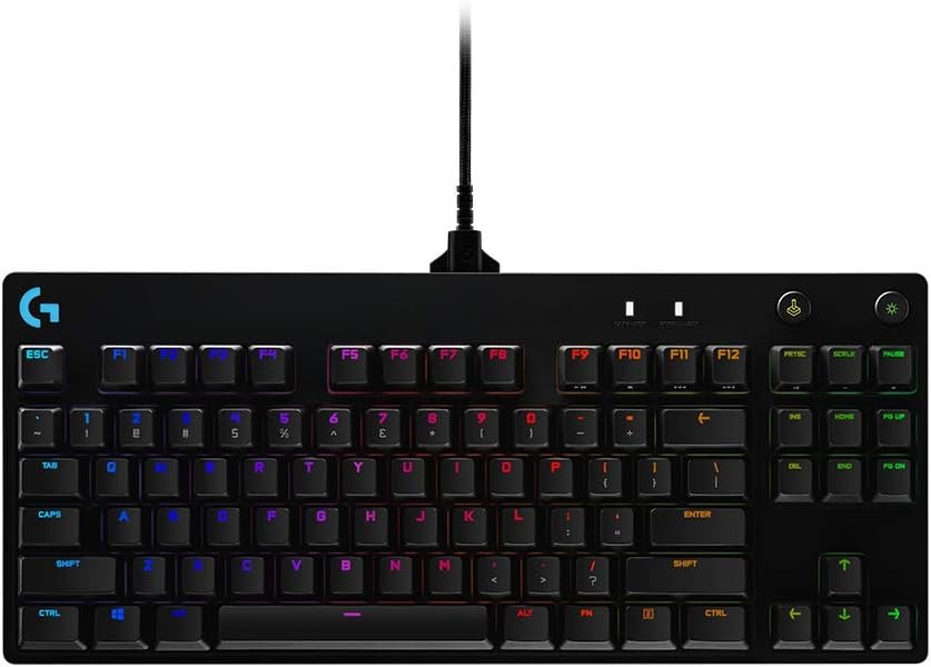 Teclado Mecânico Gamer Logitech G PRO com Layout US, RGB LIGHTSYNC, Design TKL, Cabo Destacável e Switch Exclusivo GX Blue Clicky