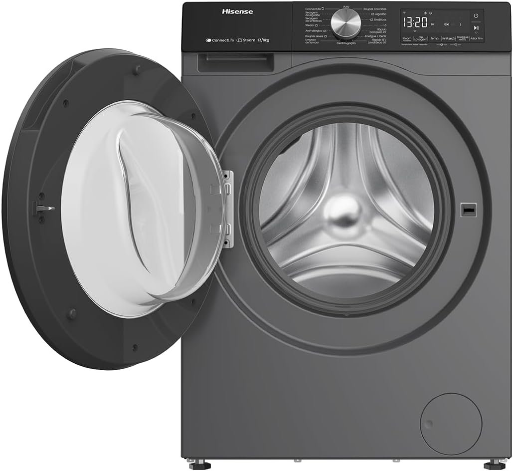 Hisense Lava e Seca, 13kg Lavagem/8kg Secagem, Wi-Fi, Steam, 13 Programas, Motor Inverter, Painel Touch, Titanium WD3S13-220V - Imagem 10