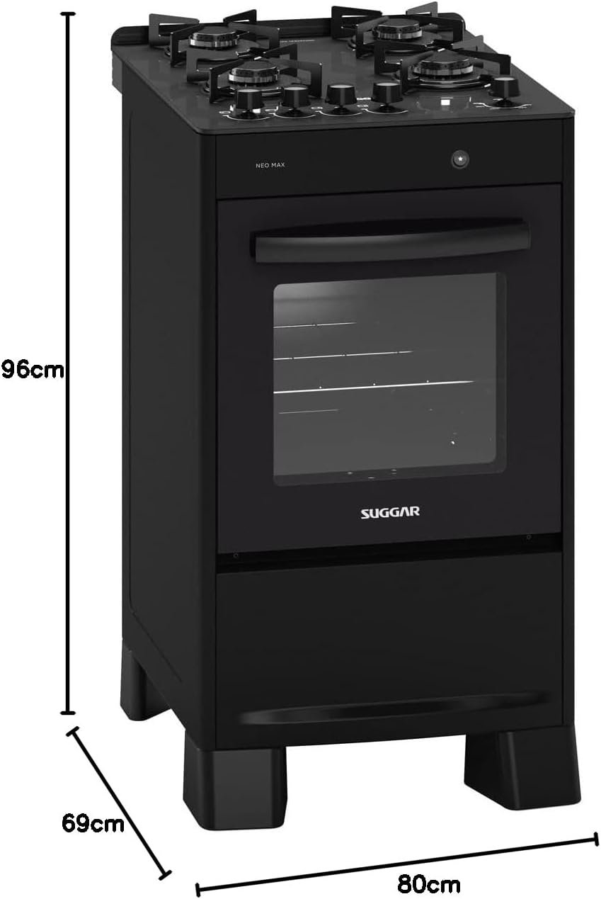 SUGGAR FOGÃO NEO MAX PRETO MESA DE VIDRO 4 BOCAS ACENDIMENTO AUTOMÁTICO FGV403PT - Imagem 5