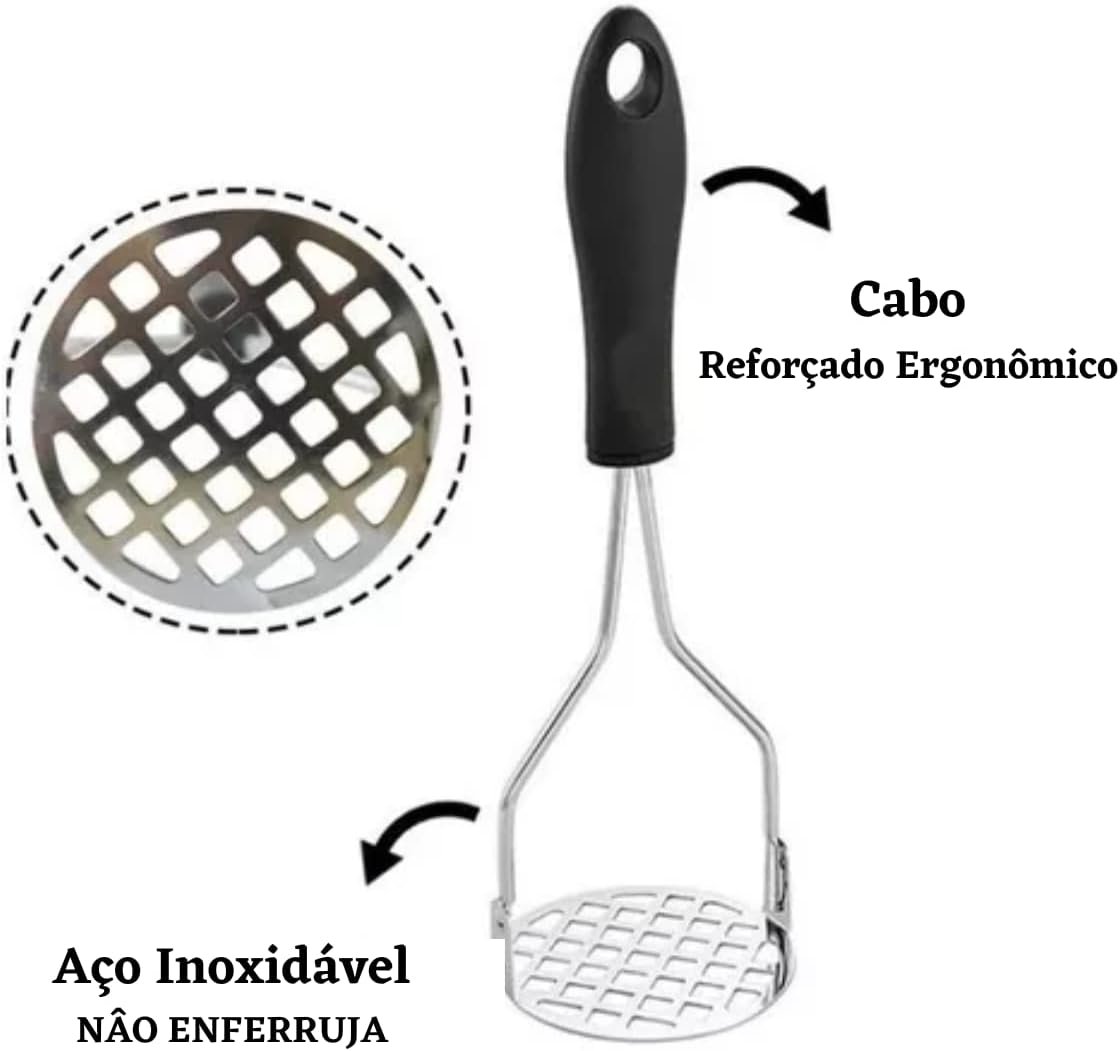 Amassador de Batata e Legumes Inox Manual Ergonômico Amassador Para Purê com Cabo Plástico Anti Calor - Imagem 4