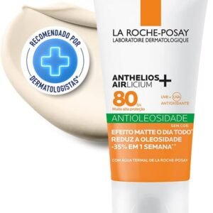 La Roche-Posay Anthelios Airlicium, Protetor Solar Facial Antioleosidade FPS80 com Controle de Oleosidade, Efeito Matte, Cobertura Uniforme e Toque Seco Sem Cor 40g