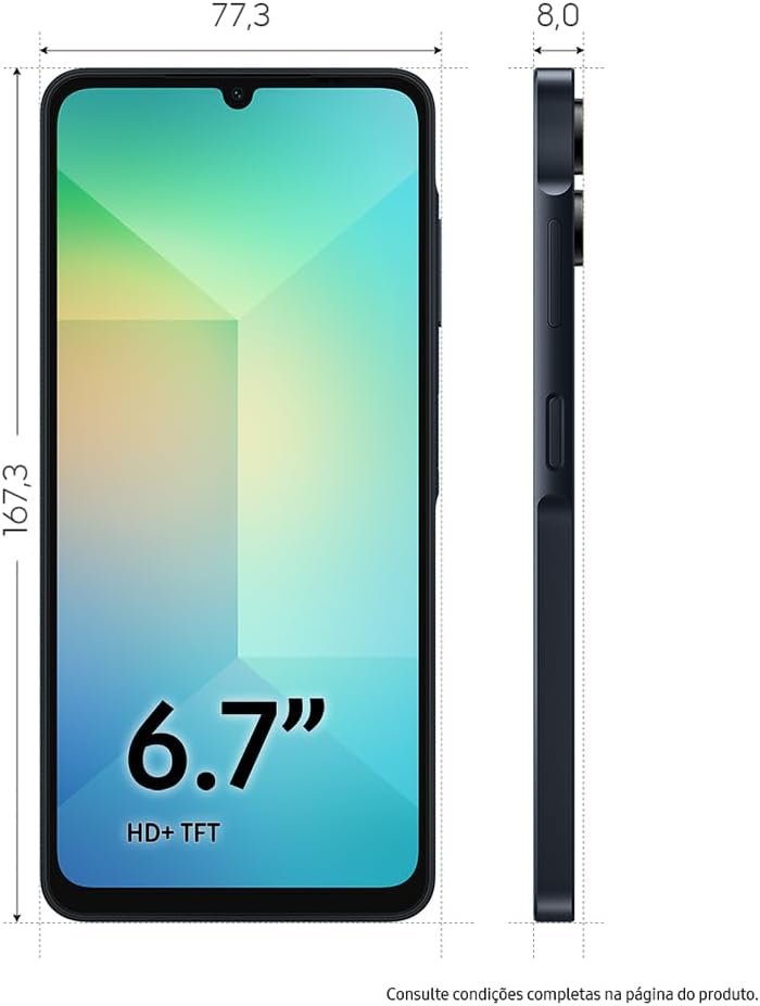 Celular Samsung Galaxy A06, 128GB, 4GB RAM, Tela 6.7", Câm. Traseira 50+2MP, Frontal 8MP (Azul Escuro) - Imagem 3
