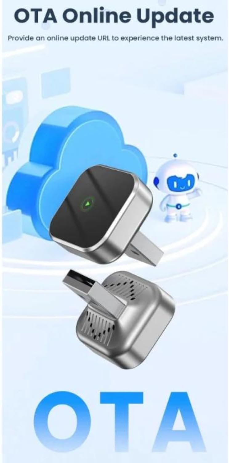 Adaptador Wireless CarPlay e Android Auto 2 em 1 (Versão 2025), Conversor de Cabo para Sem Fio, Dongle USB Mini de Liga de Alumínio, Plug & Play, Encaixe Angular Discreto, Sem Atrasos para Carros 2016 - Imagem 3