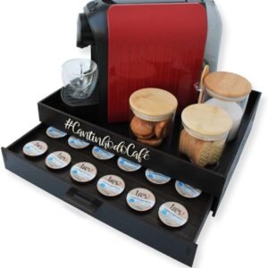 Melhor Porta-Cápsulas Bandeja Cantinho do Café Organizador Suporte Cafeteira Chá Servir – (Marrom – 3 Corações)