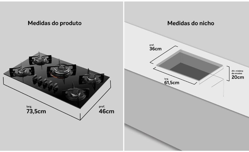 Cooktop 5 Bocas Preto com Mesa de Vidro e Tripla Chama Atlas U Top Bivolt - Imagem 6