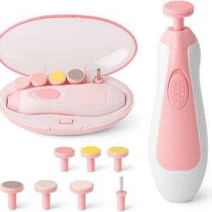 Cortador e Lixa de Unha Elétrico para Bebês 6 em 1 com Luz LED Silencioso e Seguro, Estojo Portátil Incluso, Ideal para Recém-Nascidos, Crianças e Adultos – Fácil e Indolor (rosa)