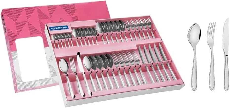 Faqueiro Aço Inox com Faca para Churrasco com 42 Peças Tramontina Laguna.