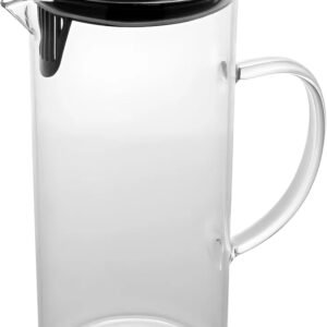 Jarra de Vidro Borossilicato com Tampa Hermética Removível em Silicone e Aço Inoxidável, 1500ml, para Bebidas Quentes e Frias, Alça Resistente, Bico Antigotejamento