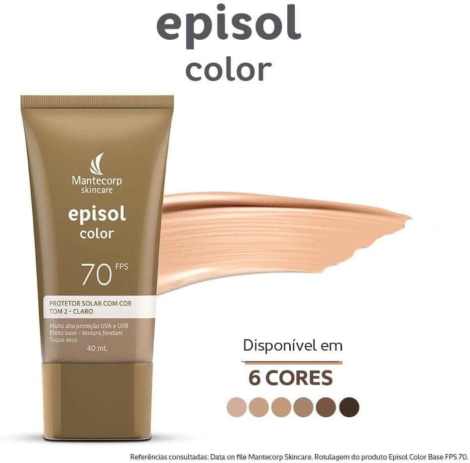 MANTECORP - Protetor Solar Facial Episol Color FPS 70 - Efeito Base, Alta Proteção UVA e UVB, Toque Seco, Rápida Absorção - Tom 2 Claro - 40ml - Imagem 7