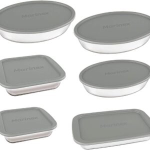Jogo de Assadeiras Marinex, 6 Peças, Com Tampa, Vidro
