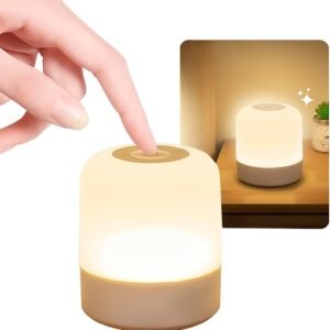Luminária de Mesa Abajur de Cabeçeira com 3 Modos de Iluminação 360° LED Botão Touch Sem Fio Recarregável Para Criado Mudo, Estudos, Trabalho, Quarto, Escritório, Sala, Decoração e Leitura (8,5x7cm)