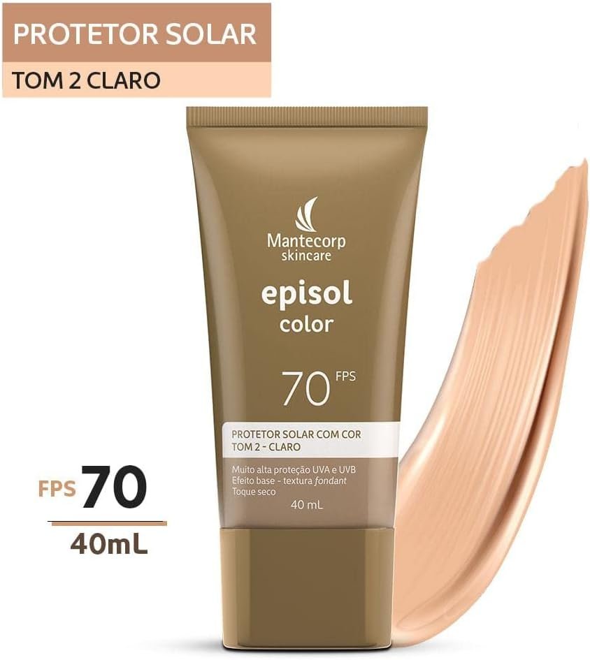 MANTECORP - Protetor Solar Facial Episol Color FPS 70 - Efeito Base, Alta Proteção UVA e UVB, Toque Seco, Rápida Absorção - Tom 2 Claro - 40ml - Imagem 3