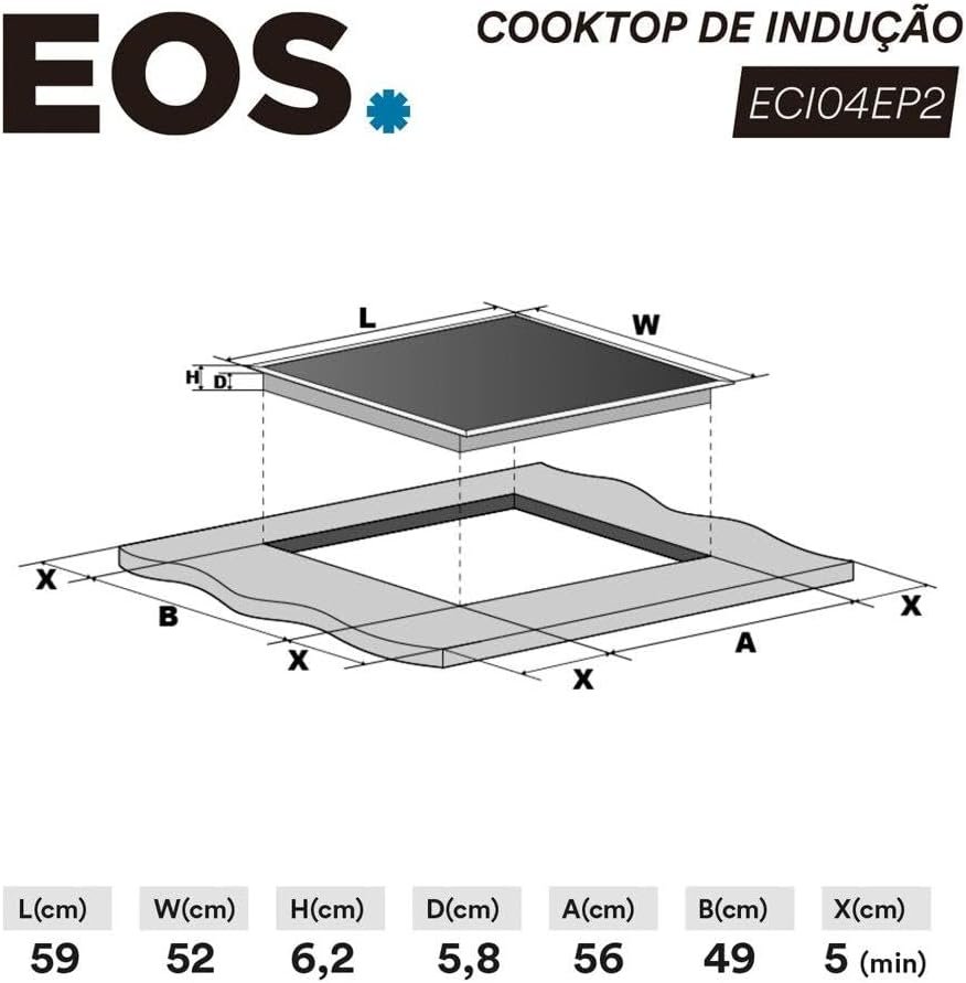 Cooktop de Indução 4 Bocas Eos 7200w Preto Eci04ep2 220v - Imagem 5