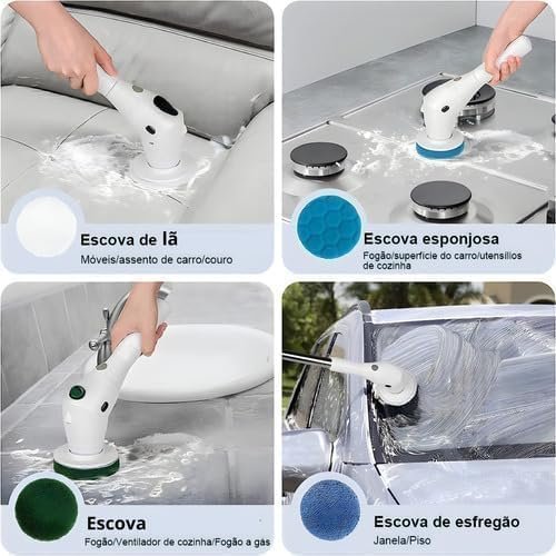 Esfregão Elétrico Premium 9 em 1 Sem Fio – Mop Giratório 360° Recarregável para Limpeza Pesada em Janelas, Banheiro e Cozinha - Imagem 4