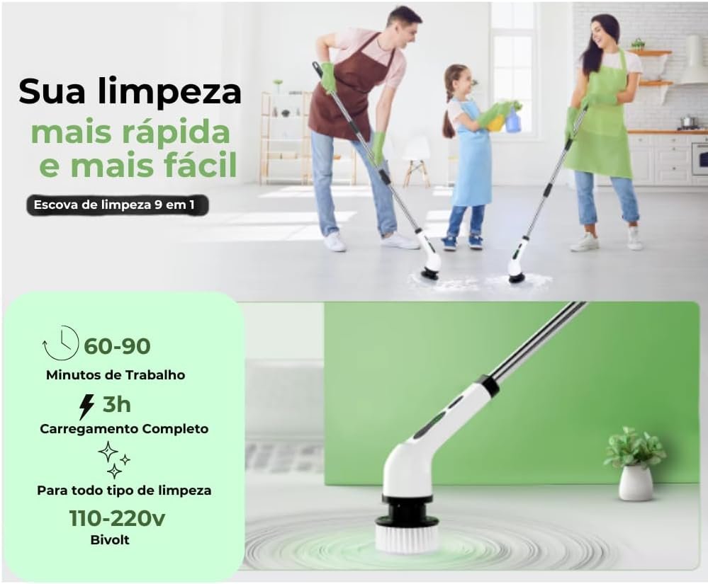 Esfregão de Limpeza Elétrico Giratório 9 em 1 sem Fio 9 Cabeças de Escova Mop Potente Cabo Ajustável Portátil 110 220v Limpeza Pesada Multiuso Banheiros Piso Azulejo - Imagem 2