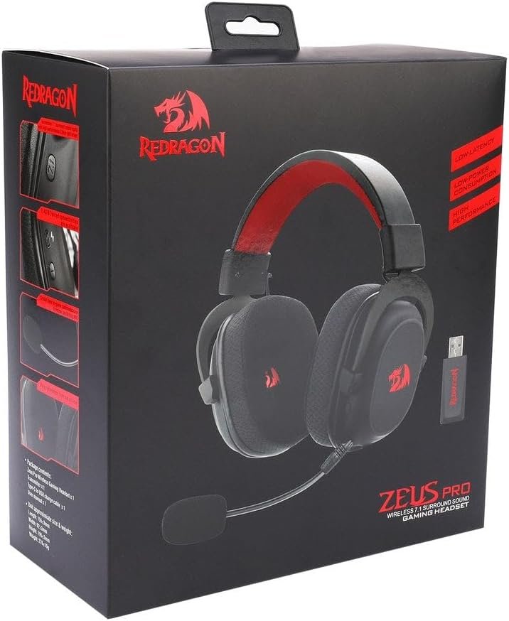 Headset Gamer Redragon Zeus Pro Preto Sem Fio 7.1 H510-PRO - Imagem 6