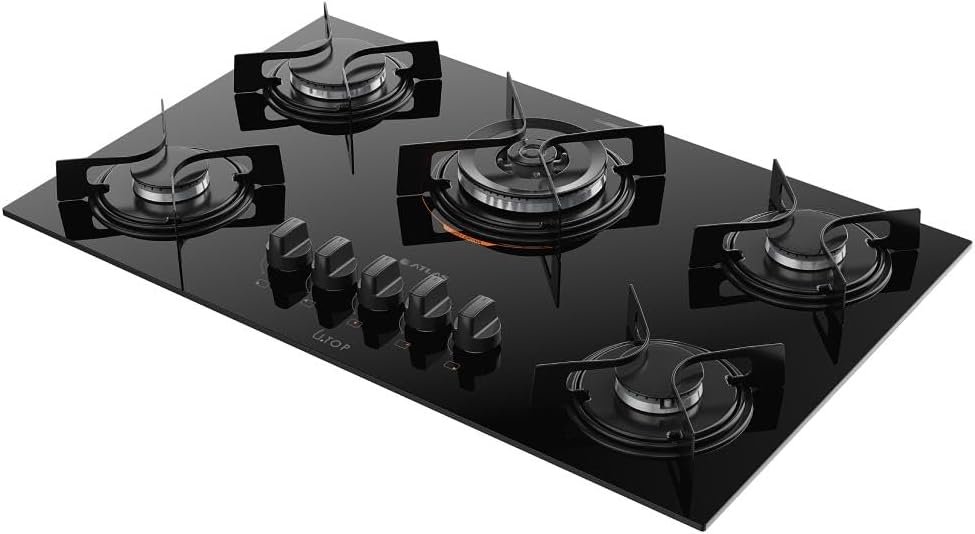 Cooktop 5 Bocas Preto com Mesa de Vidro e Tripla Chama Atlas U Top Bivolt - Imagem 2