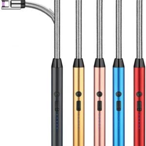 Isqueiro Acendedor Elétrico USB Recarregável – Toque de Botão, Sem Gás, À Prova de Vento, Ideal para Fogão, Churrasco, Velas e Cozinha (Cores Sortidas)