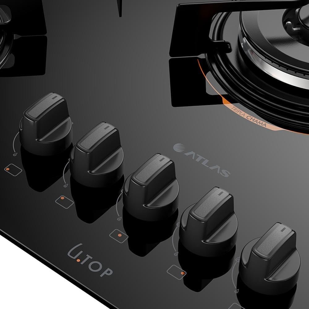Cooktop 5 Bocas Preto com Mesa de Vidro e Tripla Chama Atlas U Top Bivolt - Imagem 3