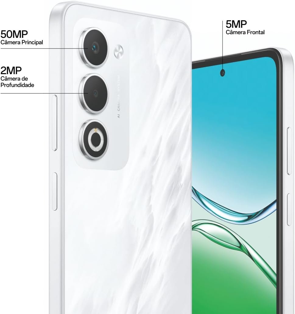 Smartphone OPPO A5 256GB 6GB RAM Bateria 6000mAh 45W 50MP AI Câmera BRANCO - Imagem 5
