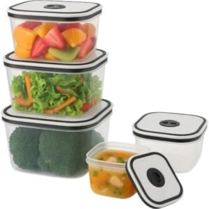 Kit 5 Potes Herméticos Premium para Geladeira – Organizadores Quadrados com Vedação, Sem BPA, Perfeitos para Frutas, Legumes e Refeições