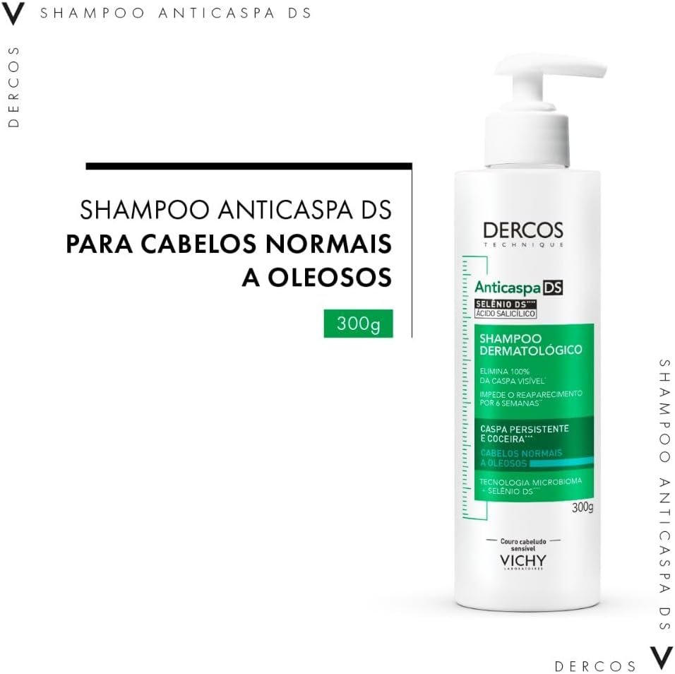 Vichy Dercos Shampoo Anticaspa DS para Cabelos Normais a Oleosos, Elimina 100% da Caspa Visível e Coceira, Ação Antirreincidência por 6 Semanas, Controla a Oleosidade, 300g - Imagem 3