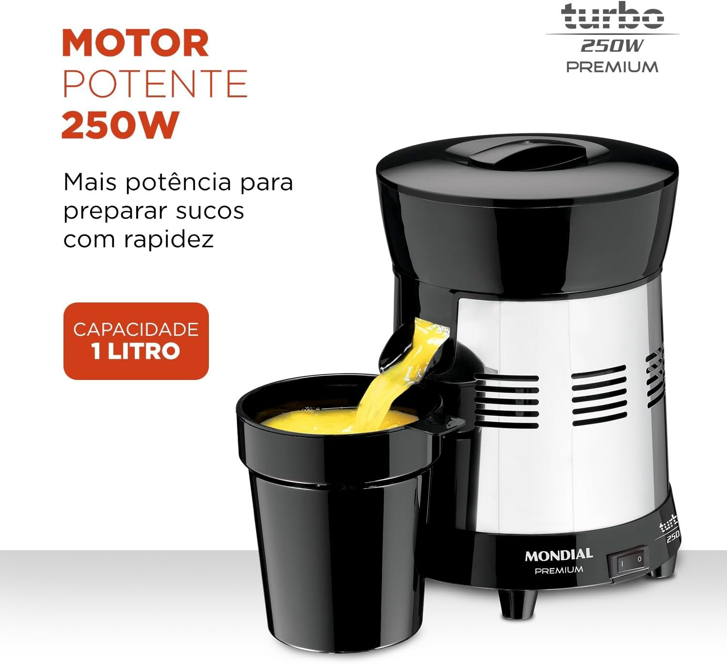 MONDIAL Extrator de Sucos Turbo Premium Preto/Inox, 250W, Bivolt - E-10 - Imagem 2